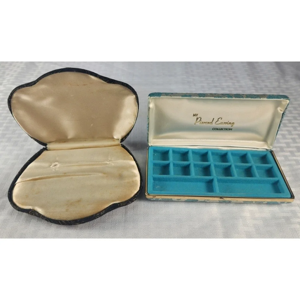 Lot Of 2 Vintage Decorative Fancy Clam Jewelry Rings & Earrings Boxes